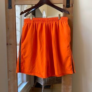 Starter Orange Athletic Shorts With Navy Stripes Size XL